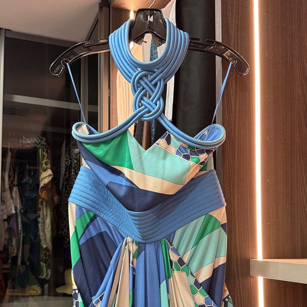 Emilio Pucci Blue and Green Geometric Maxi Dress - Picture 2 of 7